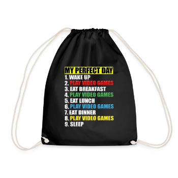 My Perfect Day Gamer Teenage Player Video Game L - Drawstring Bag - black - Front