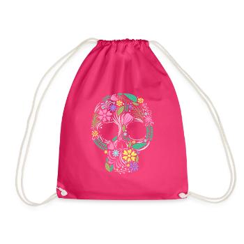 Totenkopf Blumen Hippie - Turnbeutel - Fuchsia - Vorne