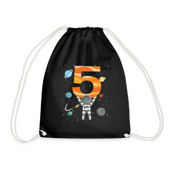 Astronaut 5. Geburtstag Weltraum Für Jungen - Turnbeutel - Schwarz - Vorne