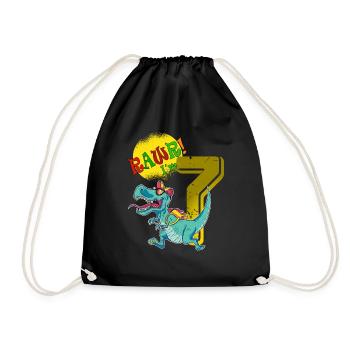 7th Birthday Children Boys Dino 7 years b-day - Drawstring Bag - black - Front