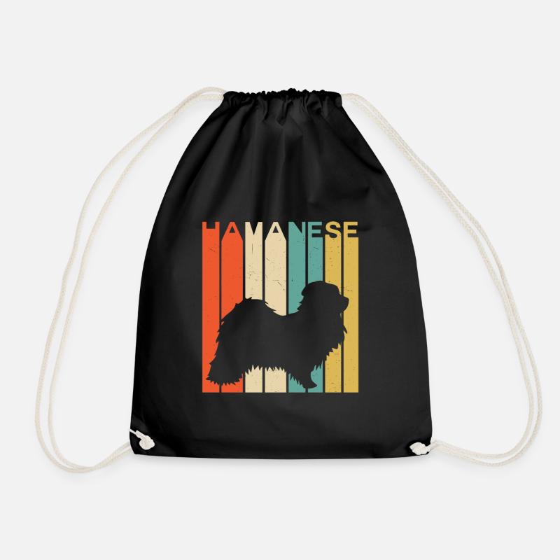 Retro vintage havanese silhouette dog - Drawstring Bag - black