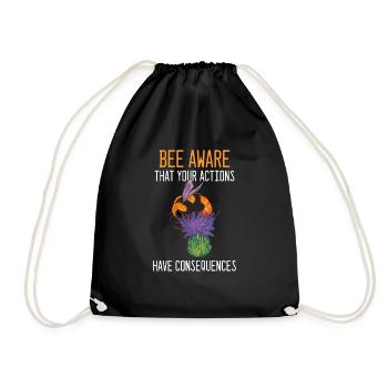 Bee Aware nature lover gift - Drawstring Bag - black - Front