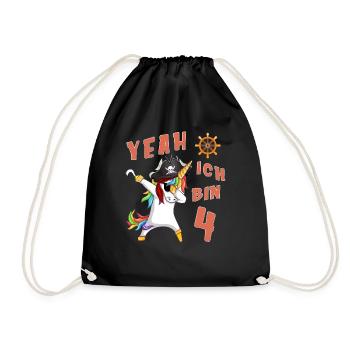 4 Jahre alt Geburtstag Junge Pirat Einhorn Party - Turnbeutel - Schwarz - Vorne