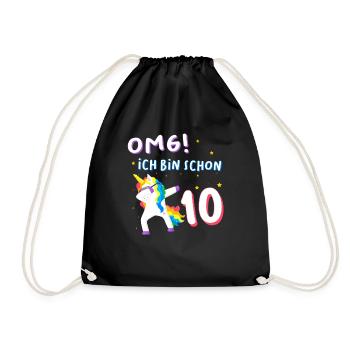 Kinder 10. Geburtstag Einhorn Geschenk Mädchen - Turnbeutel - Schwarz - Vorne