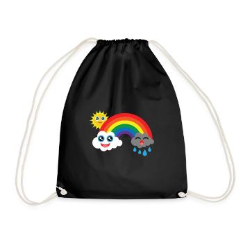Wolken lachen und weinen mit Sonne im Regenbogen - Turnbeutel - Schwarz - Vorne