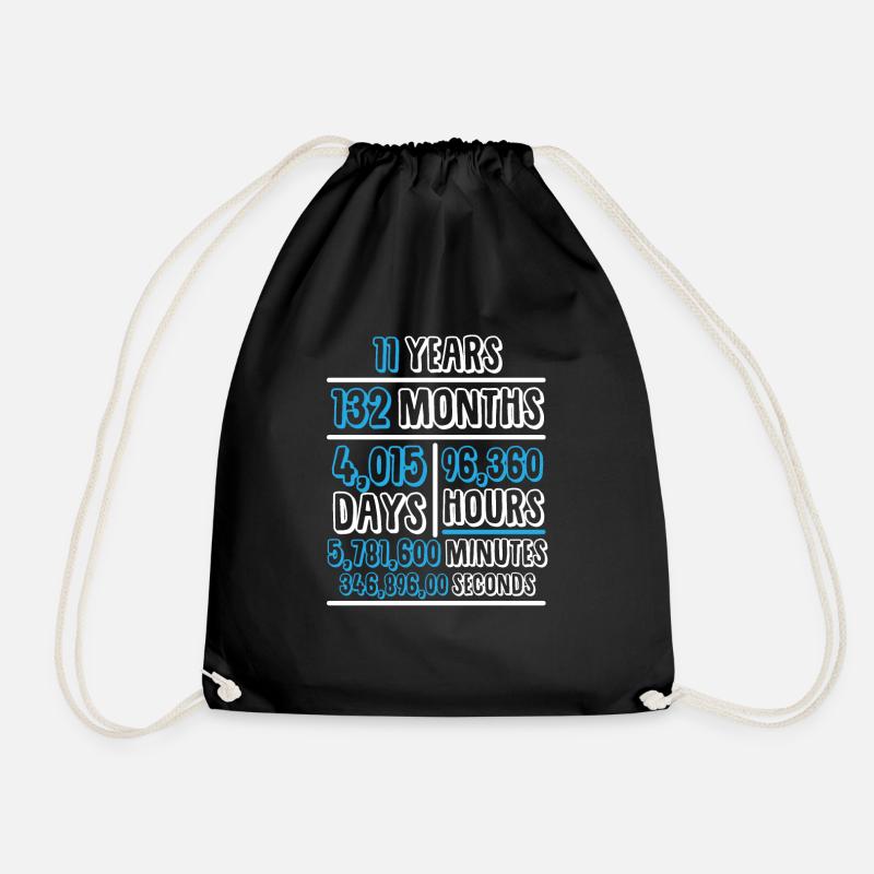 11 year anniversary birthday - Drawstring Bag - black