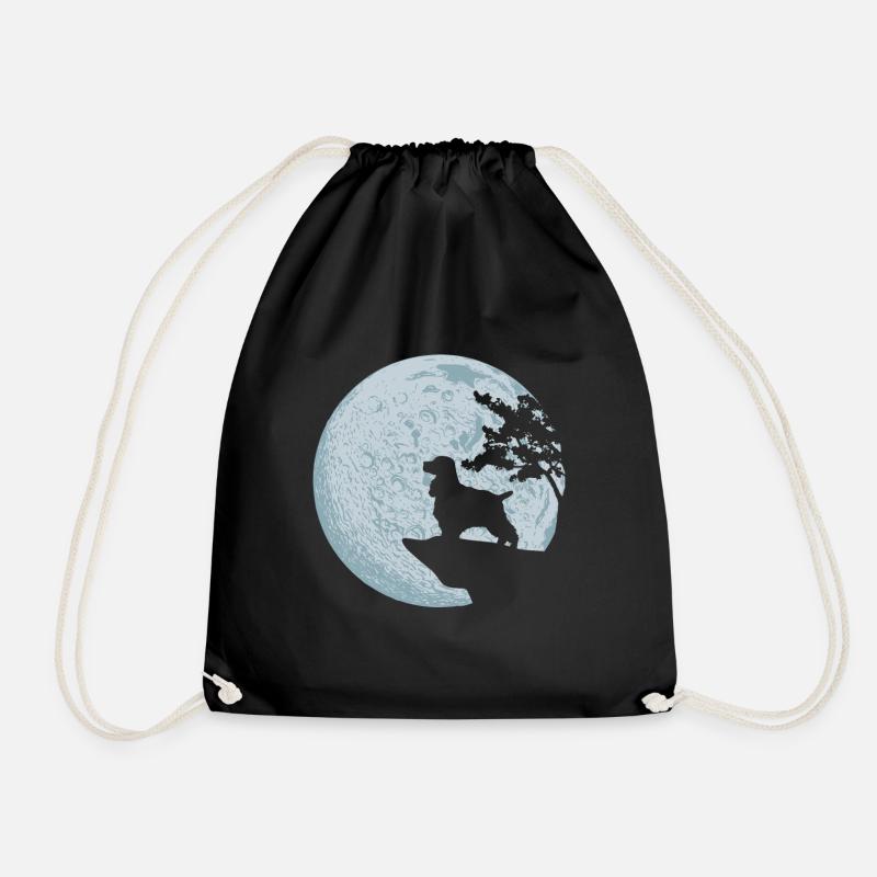 Cocker Spaniel full moon dog love nature gift - Drawstring Bag - black