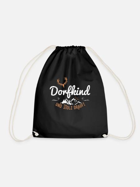 Dorfkind und stolz drauf Hirsch Berge Spruch Dorf - Turnbeutel - Schwarz