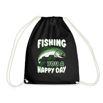 FISHING YOU A HAPPY DAY Angler Humor - Drawstring Bag - black - Front