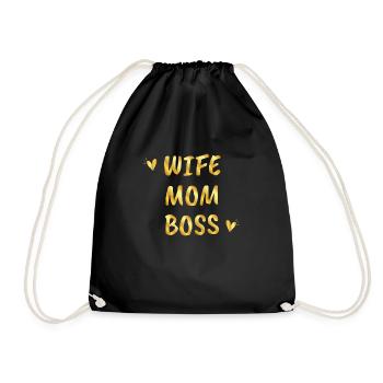 Wife Mom Boss - Funny mom birthday gift - Drawstring Bag - black - Front
