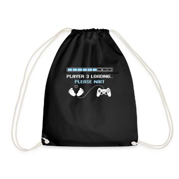 Player 3 Loading Funny Gaming Pregnancy Announceme - Drawstring Bag - black - Front