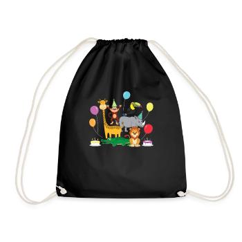 Birthday Zoo Animals Kindergarten Party Gift - Drawstring Bag - black - Front