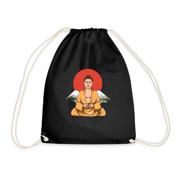 Japanese Buddha with red sun - Drawstring Bag - black - Front