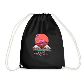 Japanischer Flamingo mit roter Sonne und Blumen - Turnbeutel - Schwarz - Vorne