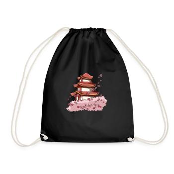 Temple japonais avec des cerisiers en fleurs - Sac de sport léger - noir - Devant