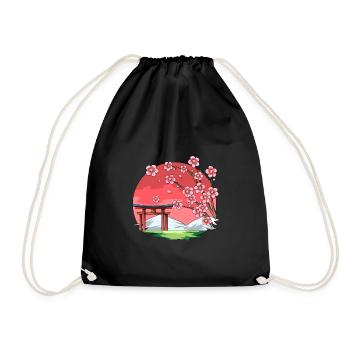 Tori Cherry Blossom and Red Sun - Japan Shirt - Drawstring Bag - black - Front