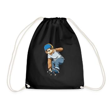 Paresseux sur planche à roulettes - paresseux patineur - Sac de sport léger - noir - Devant