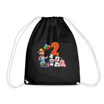 Farmer and farm animals - 2 years children's birthday - Drawstring Bag - black - Front