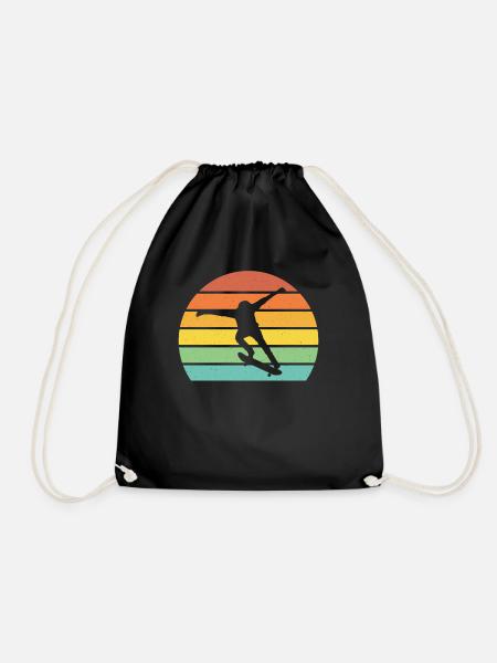 Skateboarding retro sunset cool skateboarder gift - Drawstring Bag - black