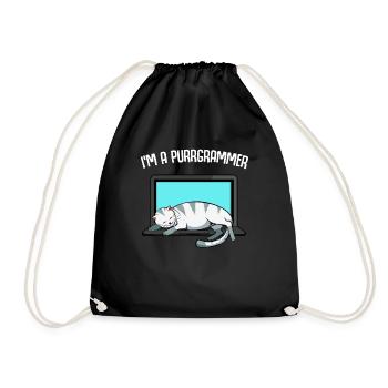 I'm A Purrgrammer - programmer cat on keyboard - Drawstring Bag - black - Front