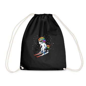 Unicorn on Ski - Lustiges Ski Einhorn - Turnbeutel - Schwarz - Vorne