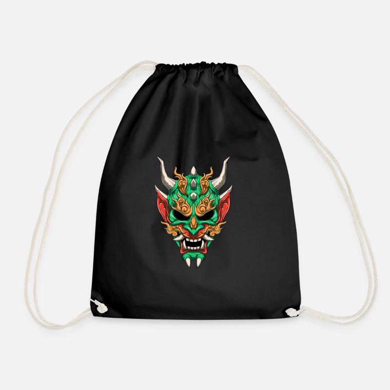 Oni Maske - Grüner Yokai Dämon - Turnbeutel - Schwarz
