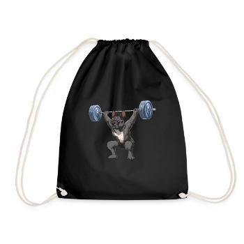 Fitness French Bulldog - Frenchie with barbell - Drawstring Bag - black - Front