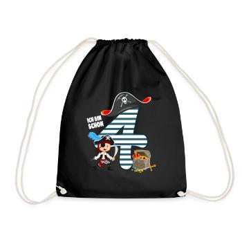 4 year old birthday boy pirate - Drawstring Bag - black - Front