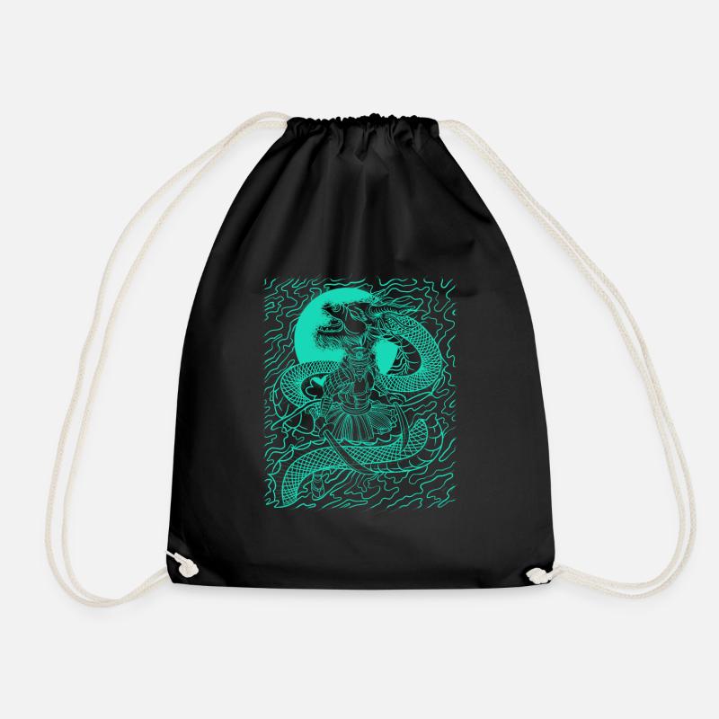 Bushido Knight Samurai Warrior Gift And Dragon - Drawstring Bag - black