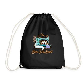 Sewing cat hobby tailor humor - Drawstring Bag - black - Front