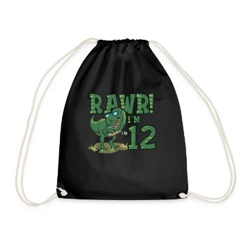 Rawr Ich bin 12 Dinosaurier Geburtstag für Jungen - Turnbeutel - Schwarz - Vorne