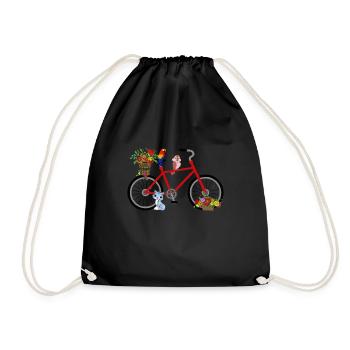 Colors happy bike with animal visit - Drawstring Bag - black - Front