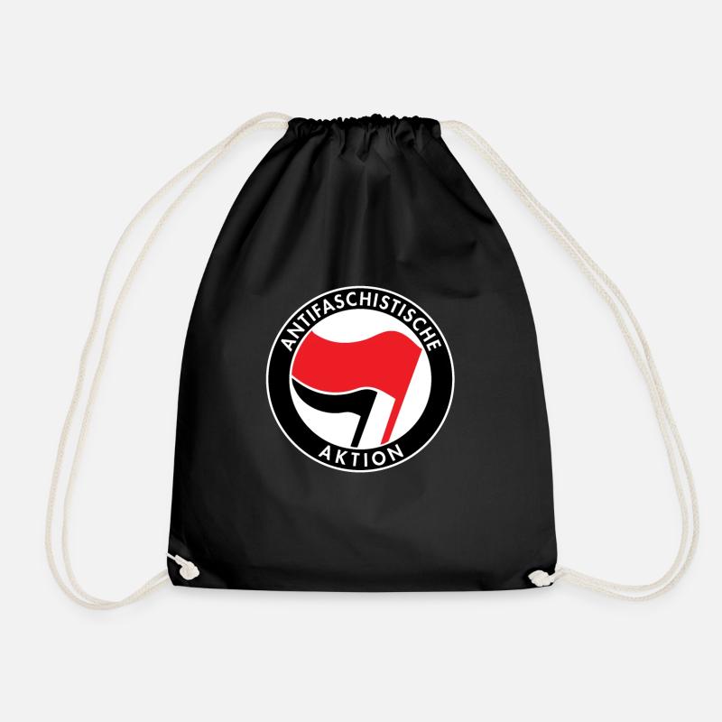 Antifacist Action, Antifa Logo, Flags - Drawstring Bag - black