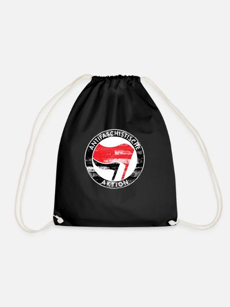 Antifa Logo, Against Right, Demo, Protest, Punk - Drawstring Bag - black