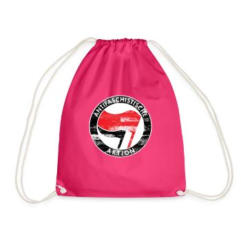 Antifa Logo, Gegen Rechts, Demo, Protest, Punk - Turnbeutel - Fuchsia - Vorne