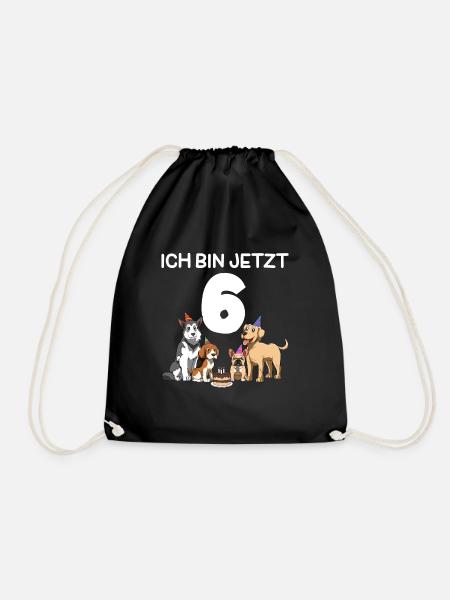 Lustige Hunde Party - 6. Kindergeburtstag - Turnbeutel - Schwarz