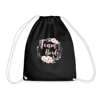 Team Bride Bride Flower Wreath Flowers Engagement JGA - Drawstring Bag - black - Front