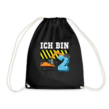 Bagger 2. Geburtstag Junge 2 Jahre Baustelle - Turnbeutel - Schwarz - Vorne