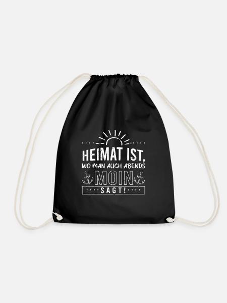 Heimat ist wo man auch abends Moin sagt Tshirt - Turnbeutel - Schwarz