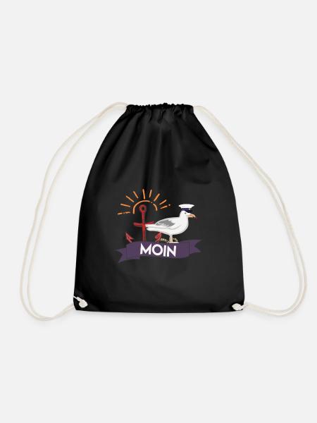 Moin Tshirt mit Möve für Nordlichter und Hamburger - Turnbeutel - Schwarz