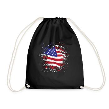 USA Fahne Amerika Flagge - Turnbeutel - Schwarz - Vorne