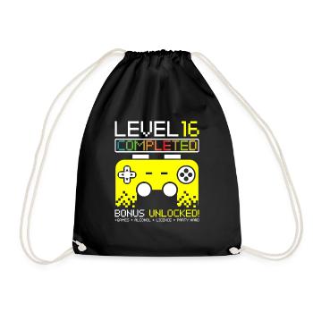 Gamer 16ter Geburtstag Gaming Geschenk T-Shirt - Turnbeutel - Schwarz - Vorne