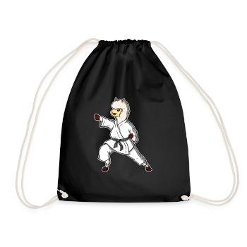 Funny Kung Fu Karate Alpaca Llama Gift Idea - Drawstring Bag - black - Front