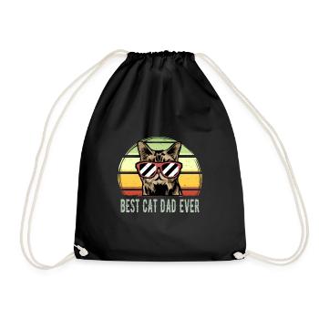 Vintage Best Cat Dad Ever Cats Father Gift - Drawstring Bag - black - Front
