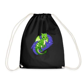 Sweet green baby dragon kids cartoon humor - Drawstring Bag - black - Front