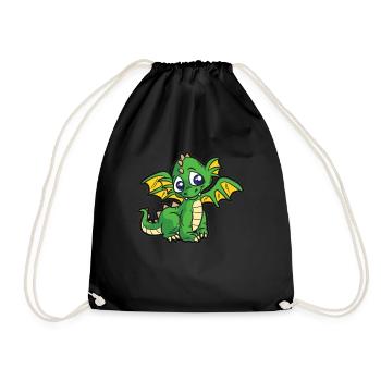 Sweet green baby dragon kids cartoon humor - Drawstring Bag - black - Front