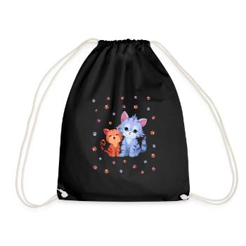 Two cute cats domestic cat cat paw girls - Drawstring Bag - black - Front