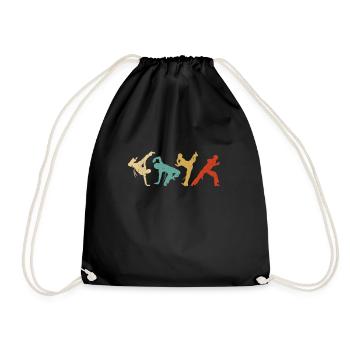 Vintage Brazilian Capoeira Poses Retro 70s Gift - Drawstring Bag - black - Front