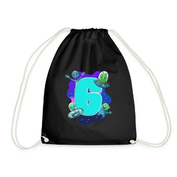 6th child's birthday - alien and Ufo - Drawstring Bag - black - Front