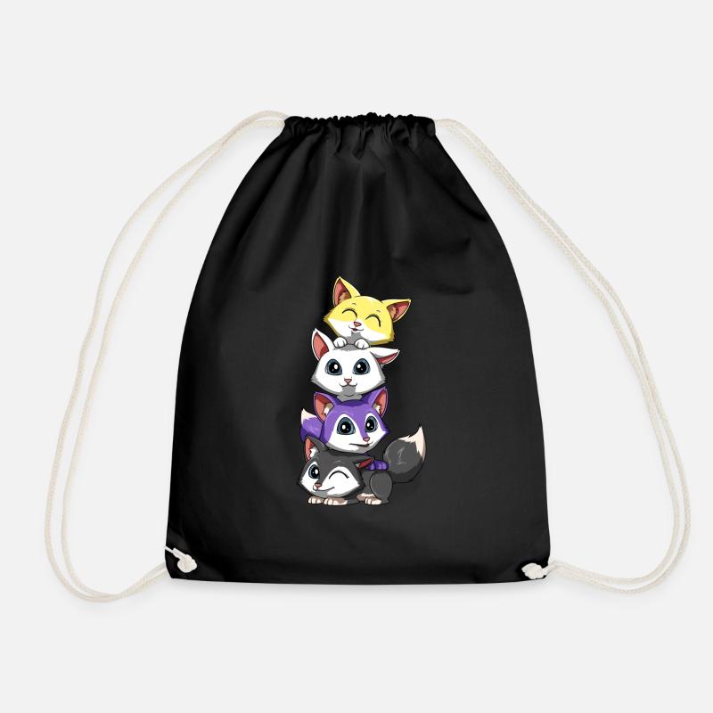 Non-binary foxes - Nonbinary LGBTQ - Drawstring Bag - black